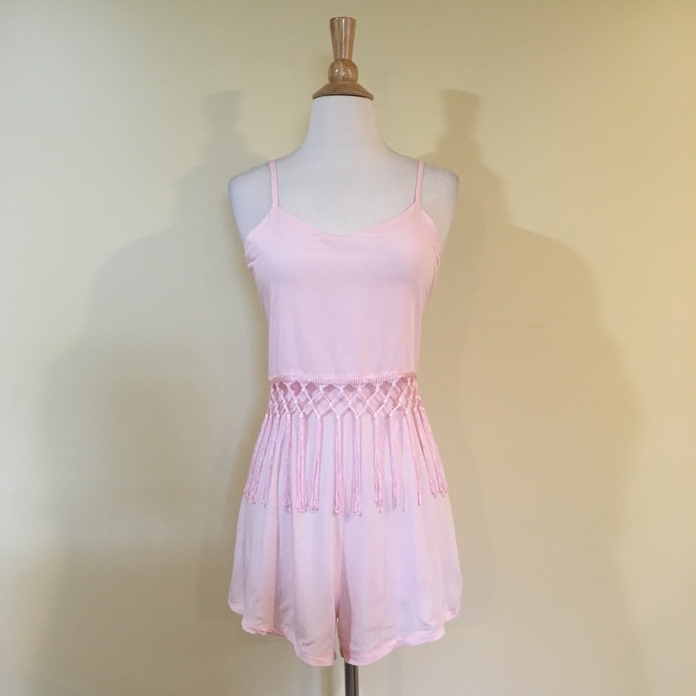Blush Tassel Fringe Overlay Romper - Picture 3 of 5